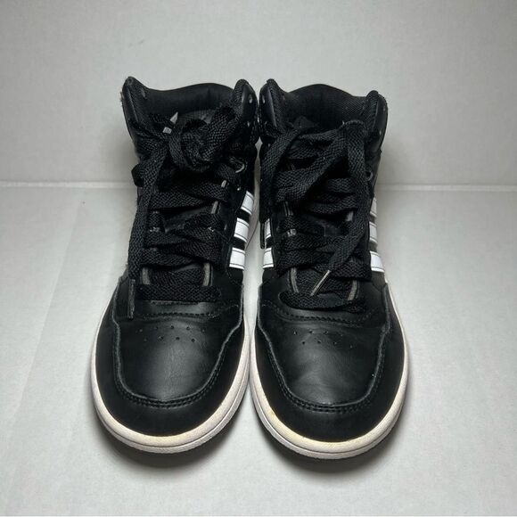 ADIDAS Hoops Mid Basketball Sneakers Kid Sz 1 Black Faux Leather Athletic Shoes - Picture 8 of 11